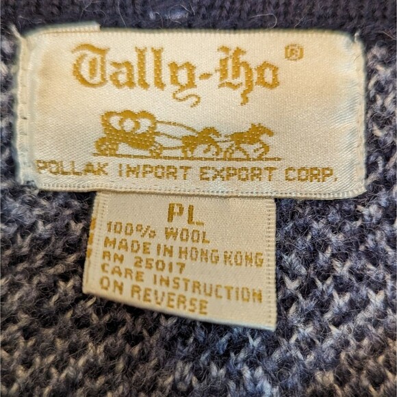 Tally Ho Navy and White 100% boiled wool Plaid Women's Cardigan - Picture 6 of 9